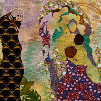 Dinora Justice, Portrait 110 (Death and Life), after Klimt, 2026, Oil and acrylic on canvas, 48 x 54 x 1.5 inches