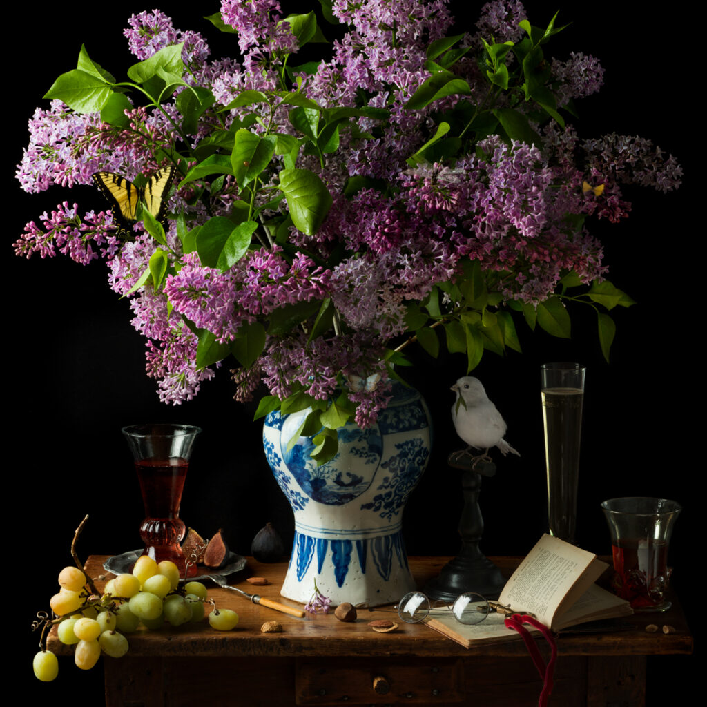 Paulette Tavormina Garden Lilacs & the White Canary, 2025 Archival pigment print, Available in various sizes