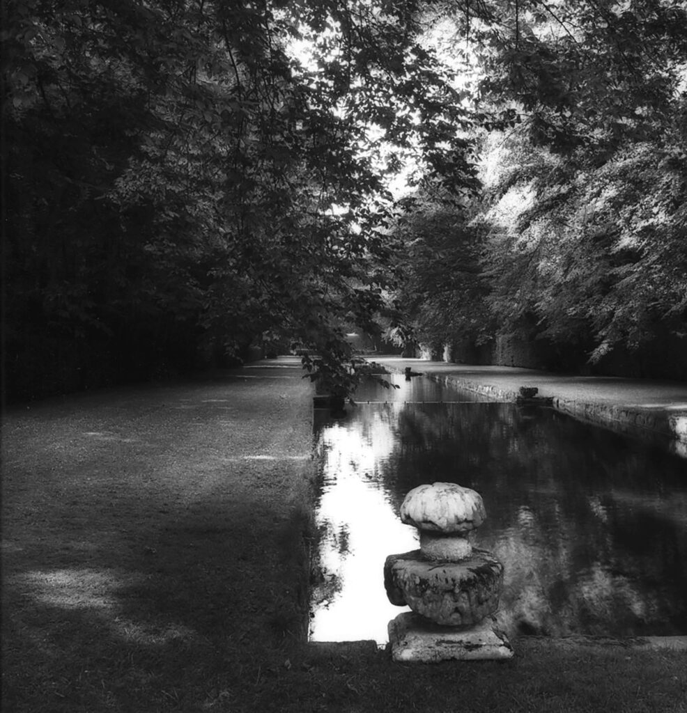 Sally Gall, Courances, 1988, Vintage silver print, 9 x 9 inches, 20 x 21 1/4 inches (framed)