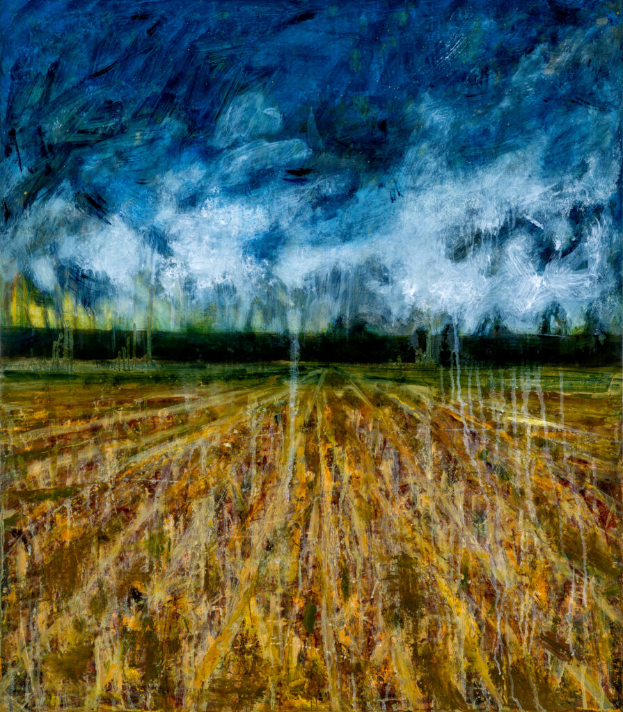 Katherine Bowling, Storm Line, 2024, Oil on spackle on wood panel, 32 x 28 inches