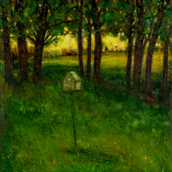 Katherine Bowling, Birdhouse, 2026, Oil on spackle on wood panel, 36 x 34 inches, SOLD