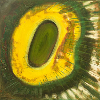 Katherine Bowling, Burst, 2026, Oil on spackle on wood panel, 12 x 12 inches