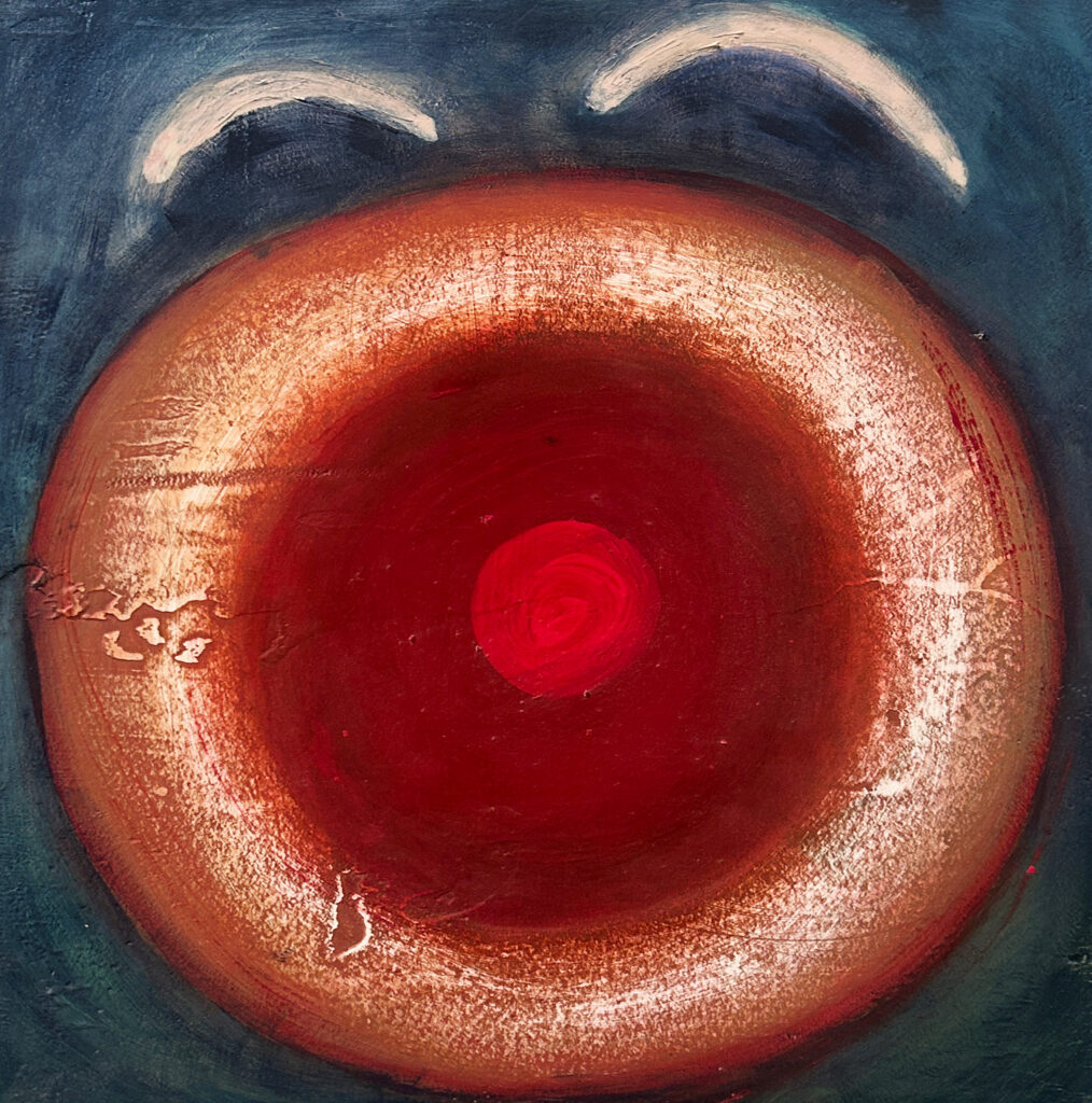 Katherine Bowling, Innie, 2026, Oil on spackle on wood panel, 12 x 12 inches