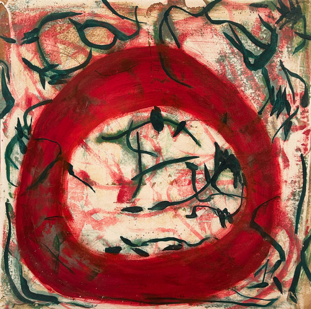 Katherine Bowling, Outie, 2026, Oil on spackle on wood panel, 12 x 12 inches