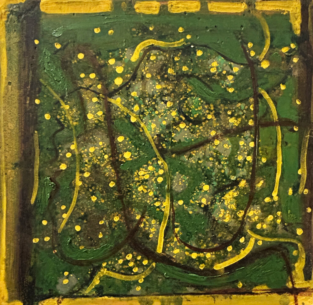 Katherine Bowling, Inner Green, 2026, Oil on spackle on wood panel, 12 x 12 inches