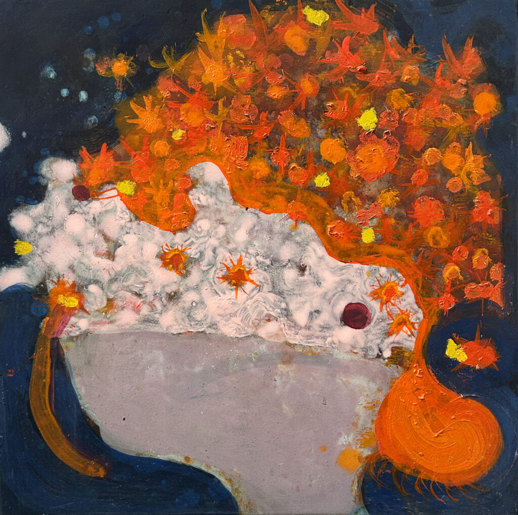 Katherine Bowling, Grey Mood, 2023, Oil on spackle on wood panel, 12 x 12 inches