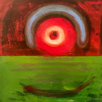 Katherine Bowling, Happy, 2025, Oil on spackle on wood panel, 12 x 12 inches